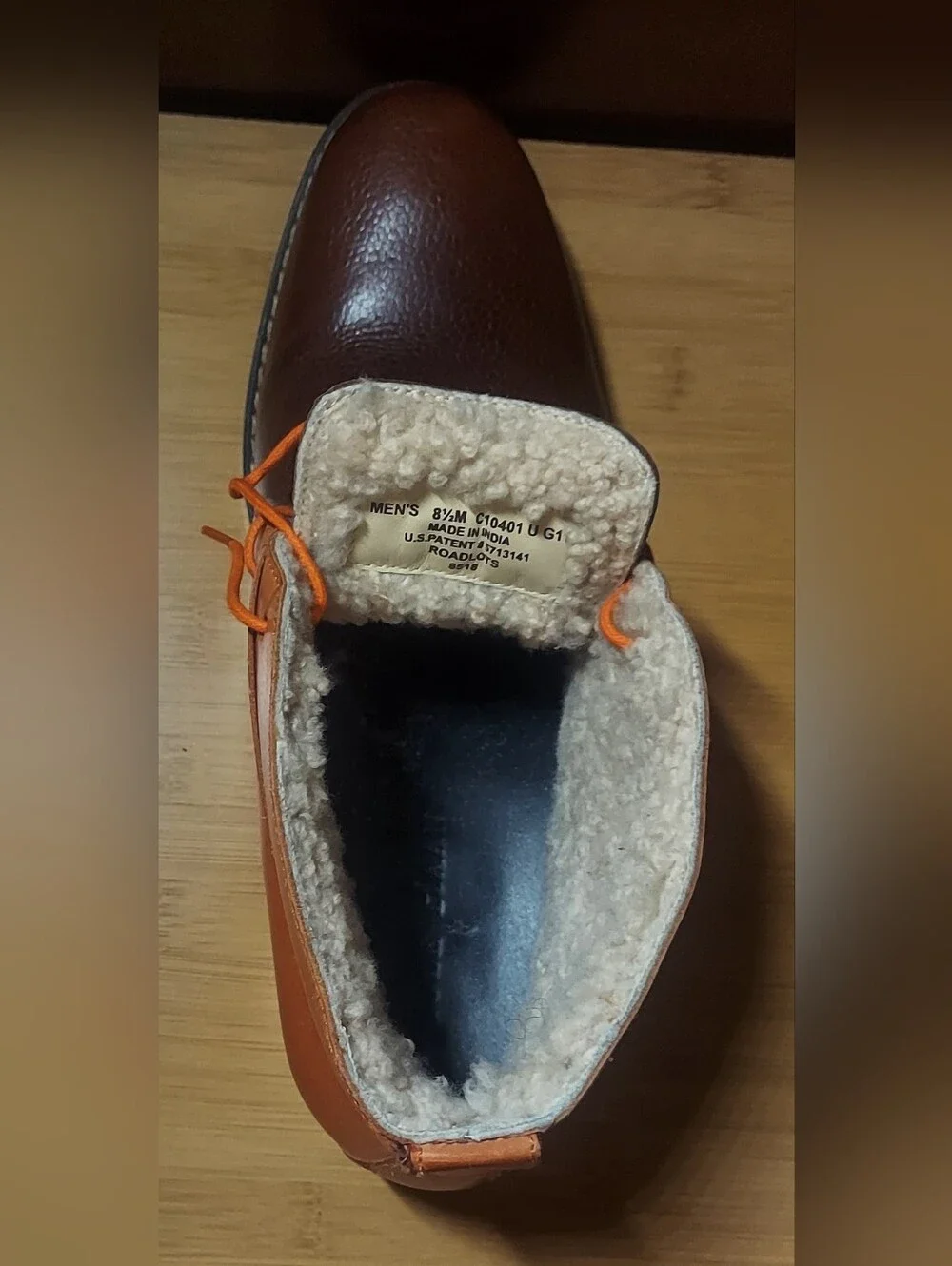 COLE HAAN ROADLOTS C10401 MEN'S BROWN & ORANGE LEATHER FAUX FUR BOOTS SIZE 8.5M